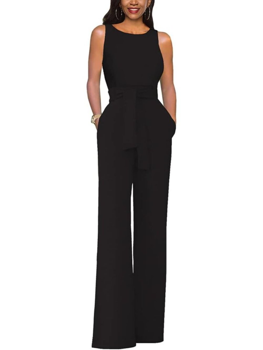 Chic Sleeveless Belted High Waist Wide Leg Jumpsuit for Women - Perfect Summer